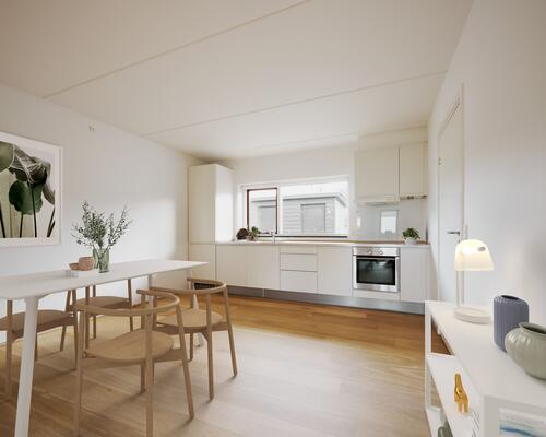 Eftertragtet 3-værelses lejlighed i Lystrup med terrasse og lille have