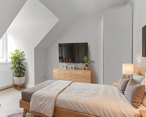 Lys 2-værelses på 61 m2 i tagetagen med skråvægge, separat køkken og rummeligt bad