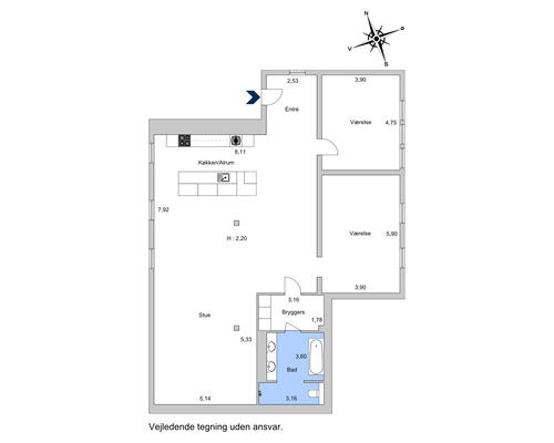 3 værelses lejlighed i København K