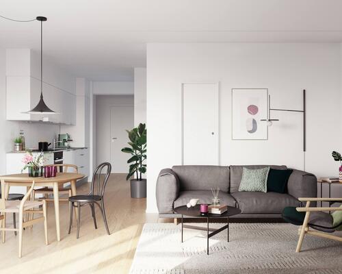 Denne toværelses lejebolig er skabt til parret eller singlen, der værdsætter rummelighed, moderne design og alt i hårde hvidevarer. Til boligen hører eget skur. Obs: denne bolig er spejlvendt ift. plantegning.