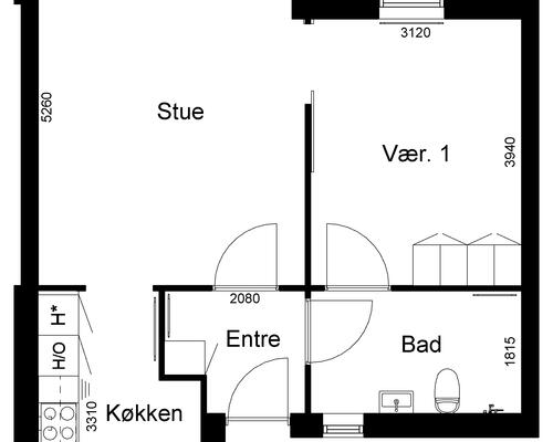 2 værelses lejlighed i Kjellerup