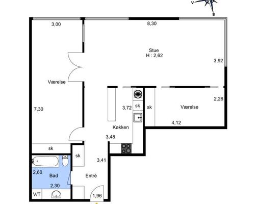 3 værelses lejlighed i København Ø
