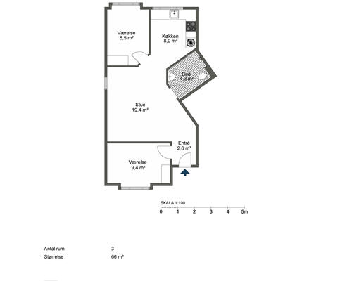 3 værelses lejlighed i Odense C