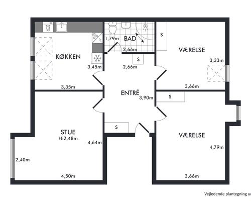 Lys og centralt beliggende 3-værelses lejlighed i Haslev