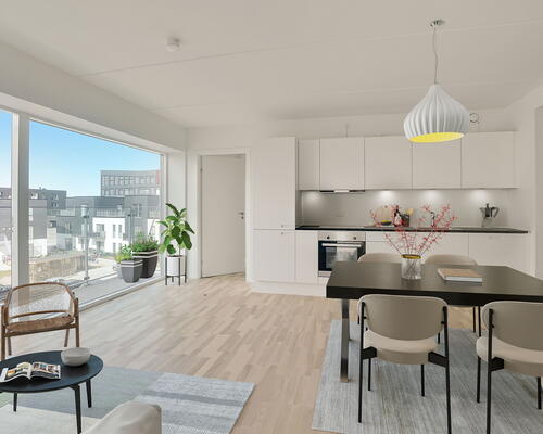 Egedal Stationsby - Lys og indbydende lejebolig med stor hjørne altan og udsigt til markerne