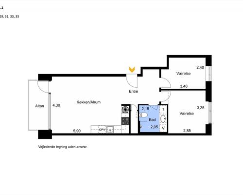 3 værelses lejlighed i København SV