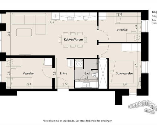 Nybygget 4-værelses lejlighed med altan og funktionel planløsning i Tingbjerg