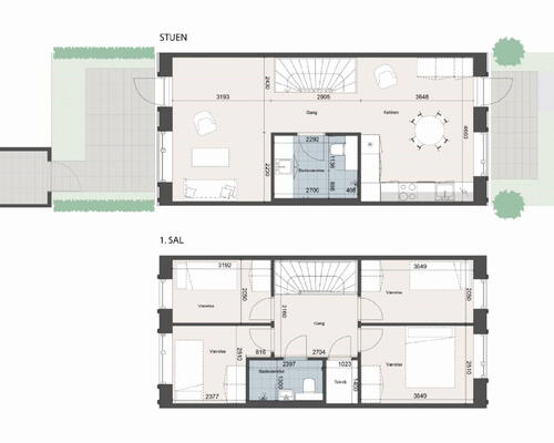Stort rækkehus med 5 værelser, depotrum, have og to badeværelser