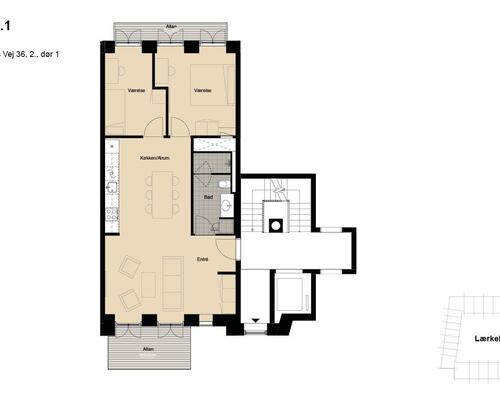 3 værelses lejlighed i København SV