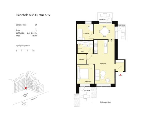 3 værelses lejlighed i København SV