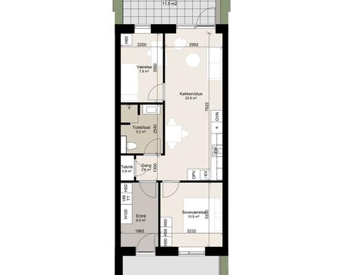 Velindrettet 3-værelses rækkehus til den lille familie. Obs. Alle billeder og plantegninger er vejledende.