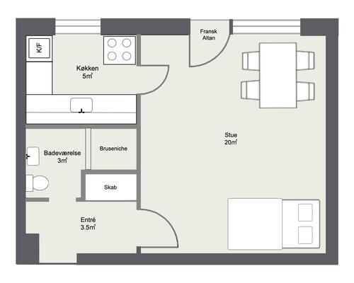 1 værelses lejlighed i Næstved