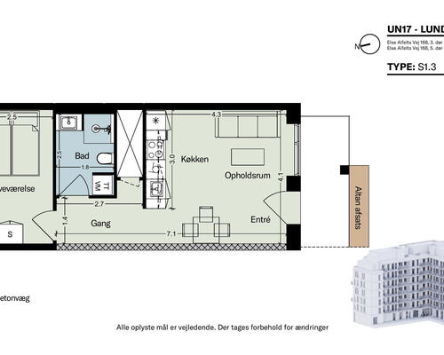 2 vær bolig i UN17 Lunden - et bofællesskab for dig over 40 år - Hyggelig stue og køkken-alrum i åben forbindelse