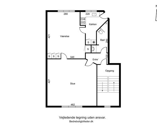 Dejlig 2'er i Nørregade midt i Centrum