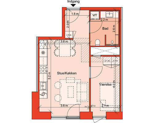 2 værelses lejlighed i Århus C