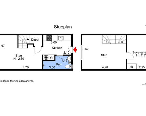 2 plans lejlighed med gratis parkering