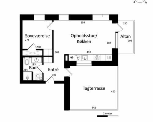 Nyopført 2-værelses penthouse lejlighed med stor tagterrasse