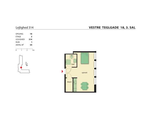 1 værelses lejlighed i København SV
