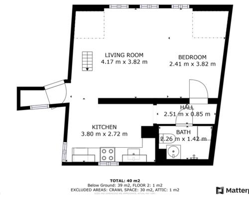 1 værelses lejlighed i København K