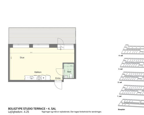 Stor 1-værelses med privat tagterrasse!