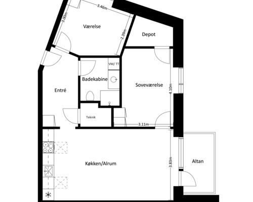 3 værelses lejlighed i Frederikssund