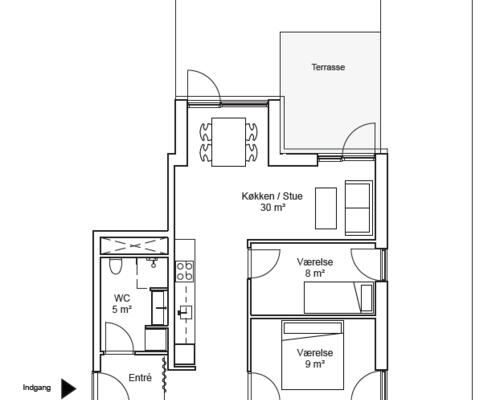 Tæt på skov, strand og Universitet - egen terrasse
