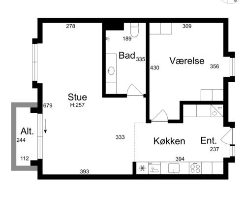 Stor 2 værelses lejlighed midt i centrum af Odense