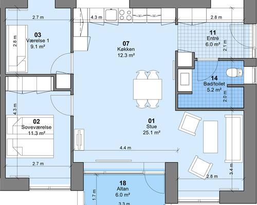 3 værelses lejlighed i Odense S
