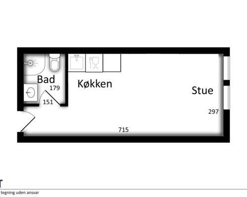 Overskuelig 1-værelses lejlighed