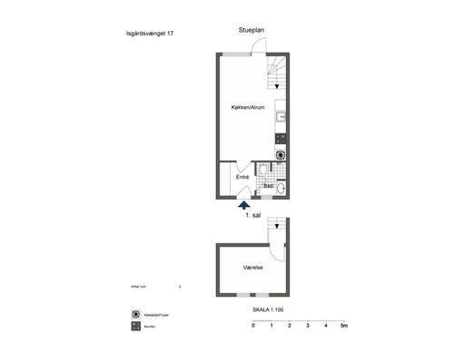 2 værelses rækkehus i 2 plan (studiebolig)