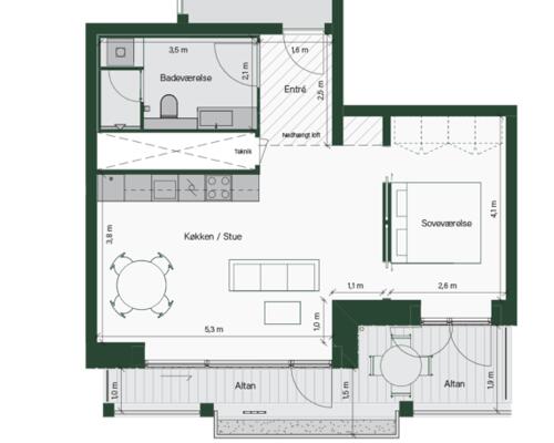 Luksus lejlighed på Bryggen med vand udsigt.