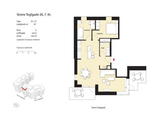 3 værelses lejlighed i København SV