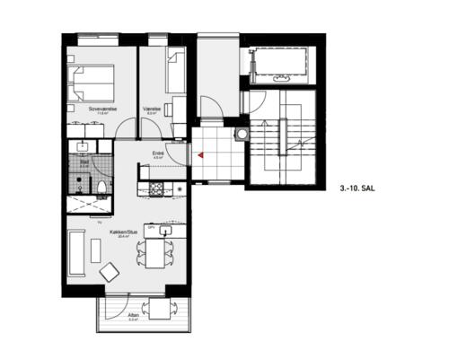 3 værelses lejlighed i København S
