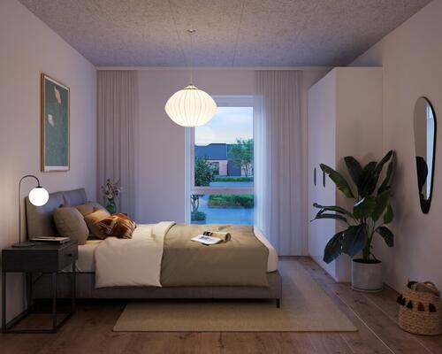 Lækkert 2-værelses rækkehus med gulvvarme og ventilationsanlæg. Obs. Alle billeder, visualiseringer og plantegninger er vejledende.