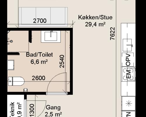 Lækkert 2-værelses rækkehus med gulvvarme og ventilationsanlæg. Obs. Alle billeder, visualiseringer og plantegninger er vejledende.