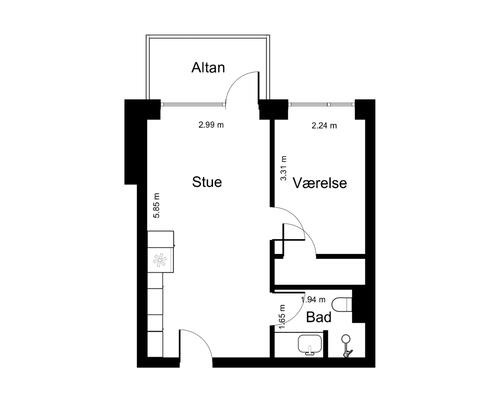 2 værelses lejlighed i Tilst