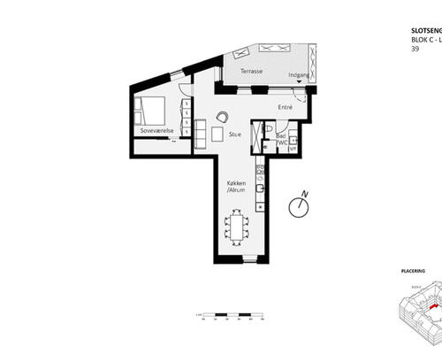 Dejlig stor 2-vær stuelejlighed. Egen terrasse og kæmpe alrum. Alt i hårde hvidevarer. Mulighed for parkering under bygningen.