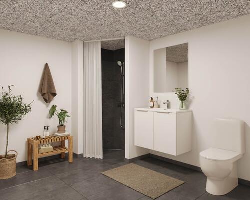 Lyst og lækkert treværelses rækkehus med alt i hårde hvidevarer og egen terrasse. Denne bolig har privat parkeringsplads. Obs. Denne bolig er spejlvendt ift. plantegningen.