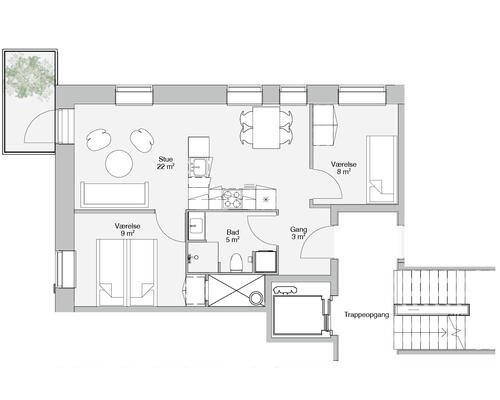 Rummelig delevenlig 3-værelses