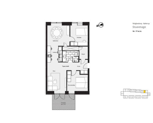 Lys og stor 3-værelses lejlighed med egen terrasse på god belligenhed