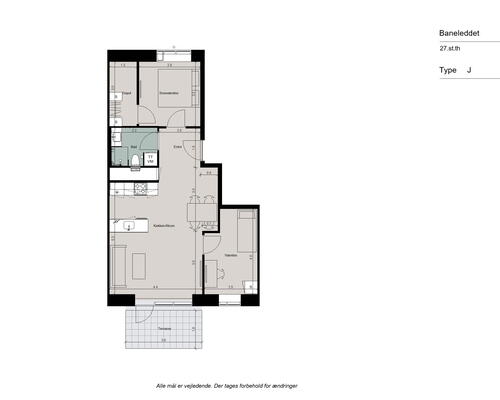 3-værelses lejlighed med hyggelig terrasse ud til gården og dejligt moderne køkken-alrum - Ingen bindingsperiode!