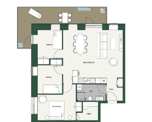 Lys og rummelig 4-værelses lejlighed med moderne faciliteter