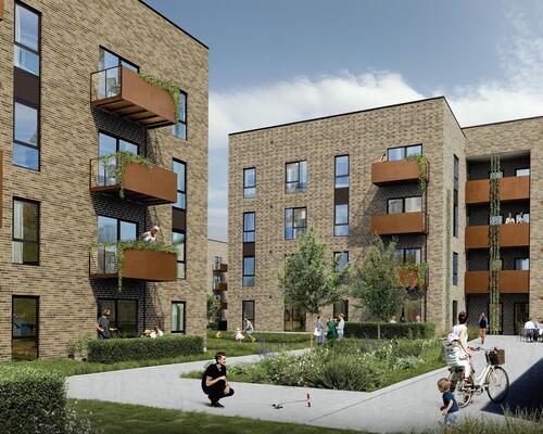 Større toværelses lejlighed med stort og lyst køkken-alrum, stort soveværelse, badeværelse, entré samt egen altan/terrasse. Til boligen hører eget skur.