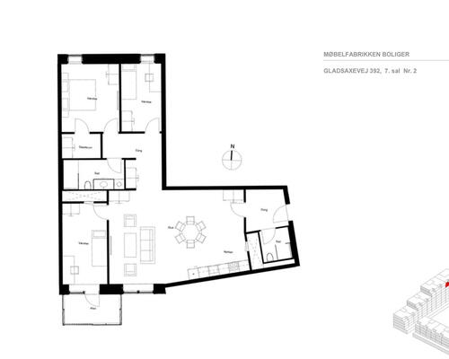 Rummelig og lys 4-værelses lejlighed med altan i et moderne byggeri i Søborg