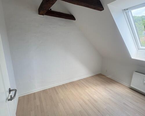 Flot 3. værelses lejlighed med udsigt, synlige bjælker samt delevenlig.