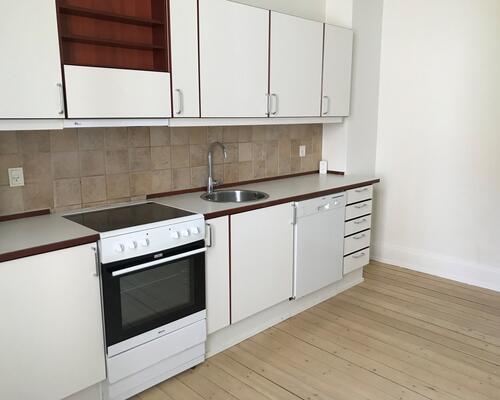 Lys 3 værelses lejlighed med fælles grøn have og husdyr tilladt