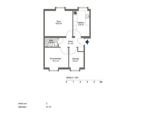 3 værelses lejlighed i Odense C