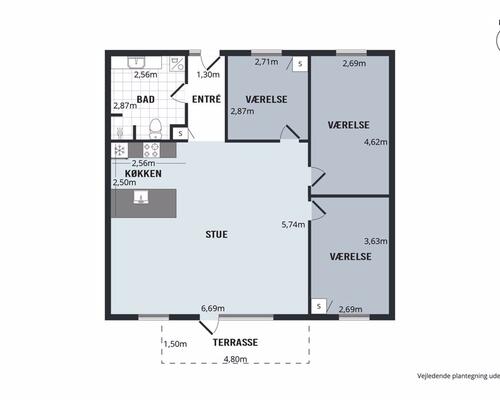 Skøn 4-værelses stuelejlighed med terrasse på Overblikket