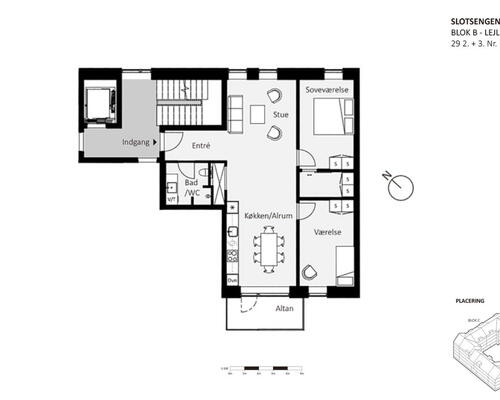 Stor 3-vær bolig på 96 m2. Altan ind mod gården. Gulvvarme. Ejendom fra 2021. Lys fra flere sider!