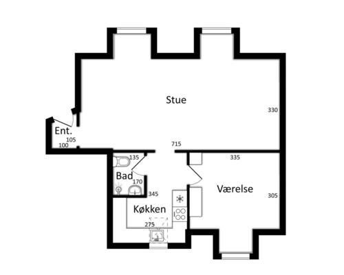 2 værelses lejlighed på 52 m²